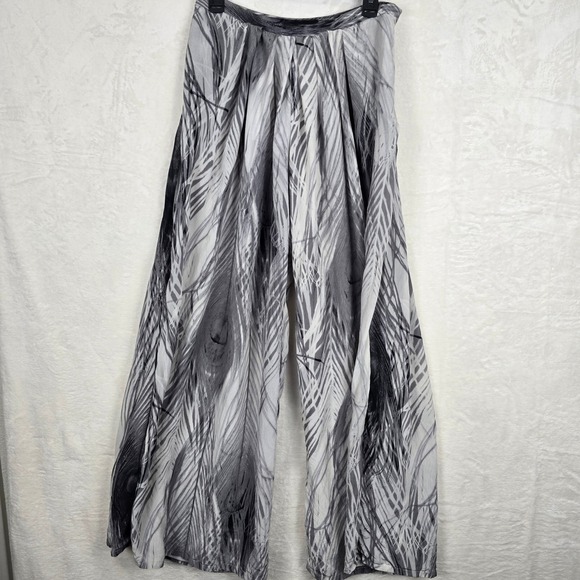 Anthropologie Pants - Leifsdottir Anthropologie Silk Wide Leg Pants Black White Feather Print Size 6